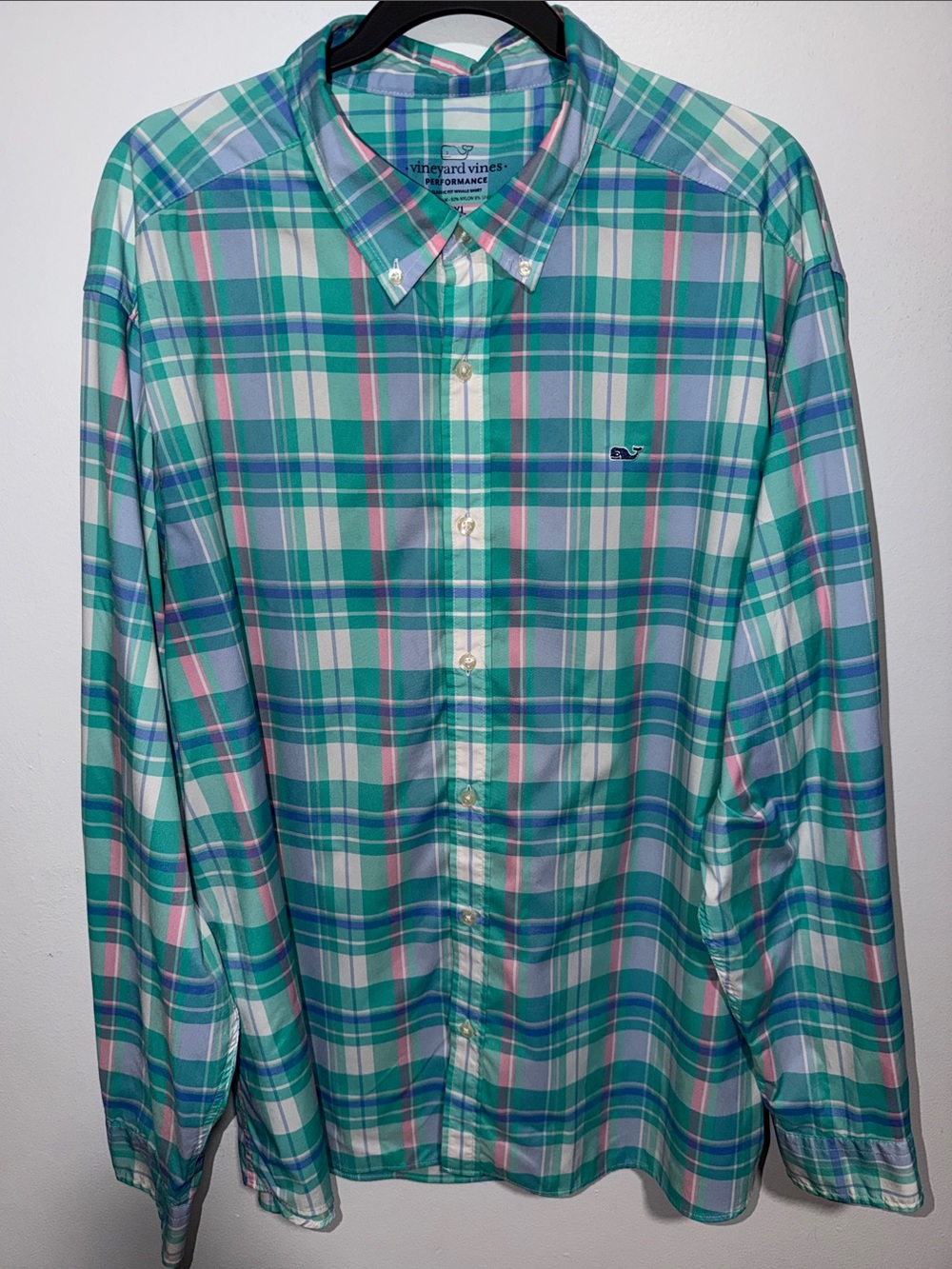 Vineyard Vines Men's Teal, White & Pink Plaid Button-Down Shirt .